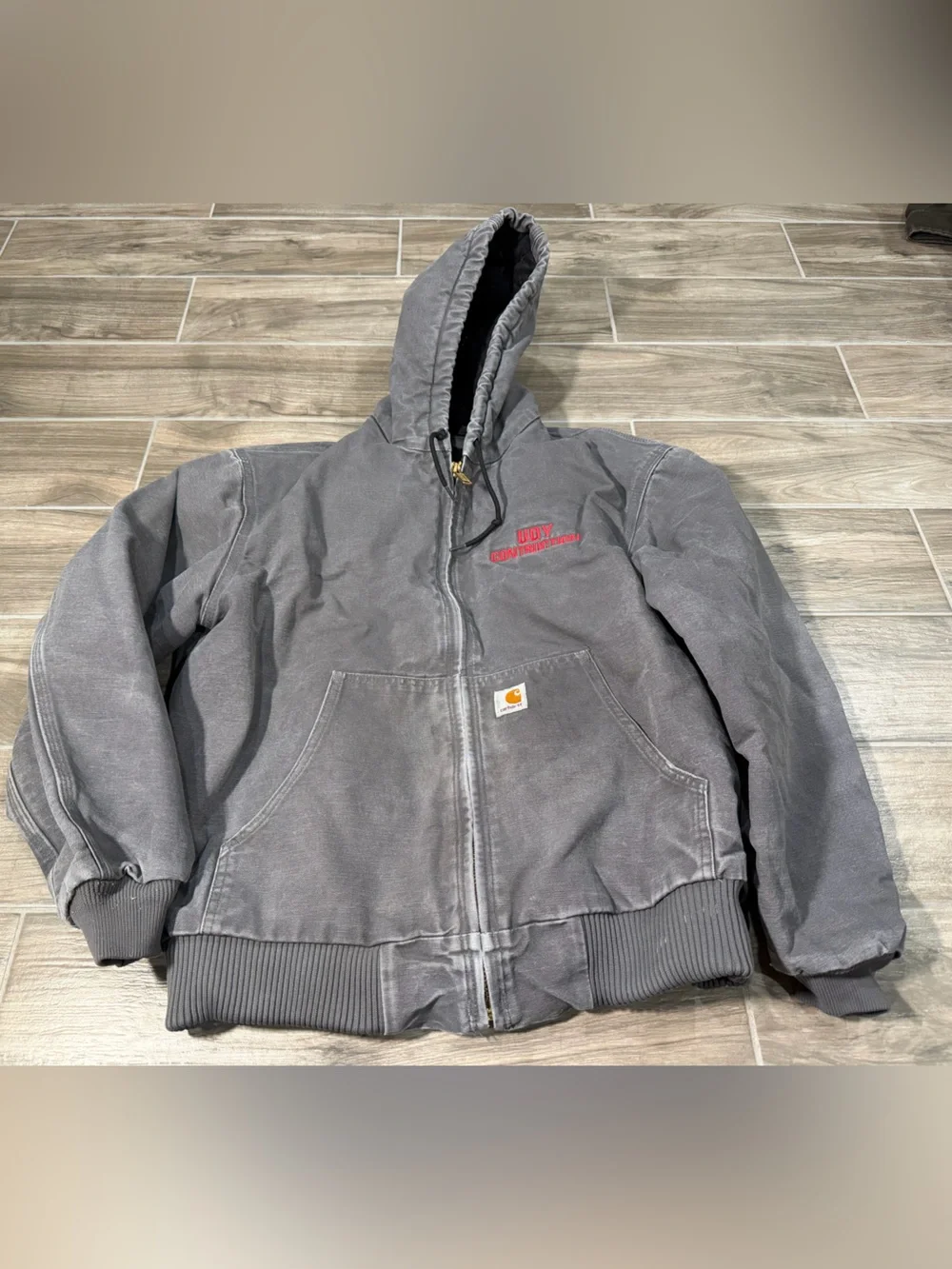 Carhartt J140 GVL Jacket Adult Large Gray Duck Quilted Hooded MADE IN USA Y2K